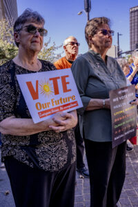 Nuns on the Bus & Friends rally attendees in Freedom Park in Pittsburgh, PA