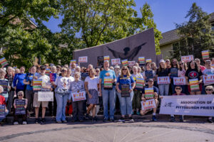 2024 Nuns on the Bus & Friends group photo -- Sisters, Friends, Pittsburgh activists, and staff