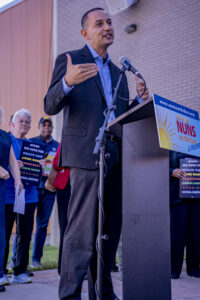 Rev. Adam Taylor, Sojourners Executive Director, preaches at the Nuns on the Bus & Friends Detroit Rally